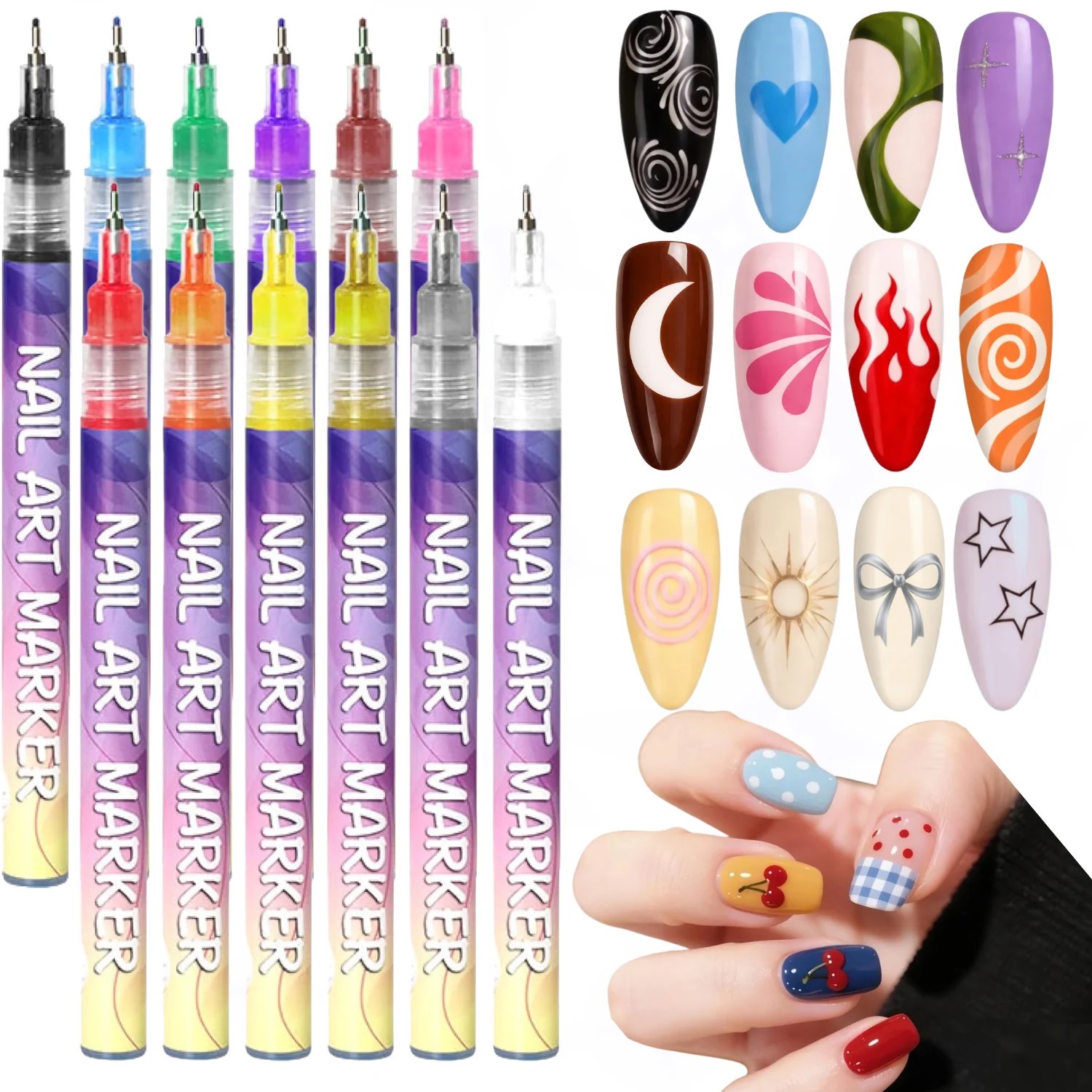 Correction Pen Fine - 12 Renkli 3D Tırnak Sanatı Kalemleri